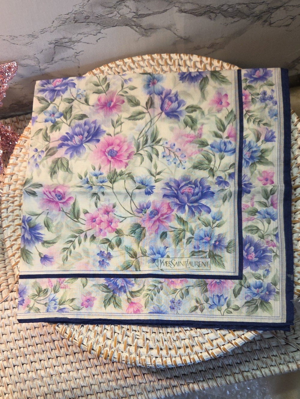 Authentic Yves Saint Laurent Floral Scarf With Dust Bag 18x18